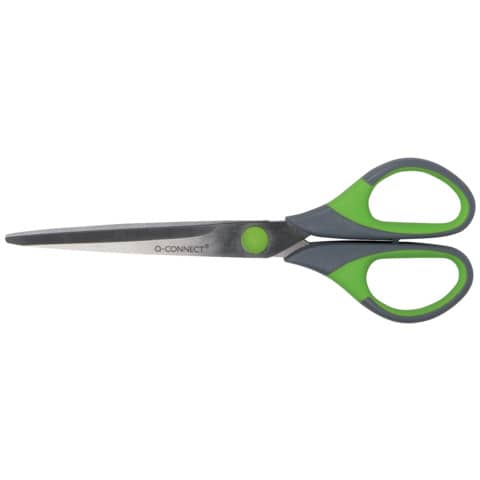 Forbici in blister Q-Connect Softgrip lame simmetriche grigio/verde 17,5 cm KF00753