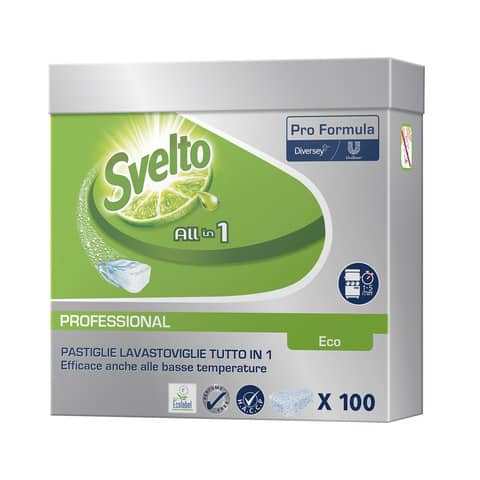 Detergente per lavastoviglie 3 in 1 Svelto ECO Professional Pro Formula bianco conf. 100 pastiglie – 100904028