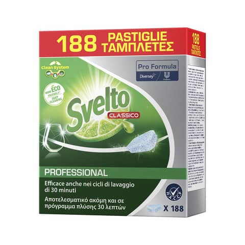 Detergente lavastoviglie Svelto Professional Tablets con estratto di limone conf. 188 pezzi – 8717163624234