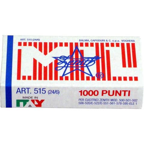 Scatola 1000 punti metallici ZENITH 515 24/6 – 0305151601