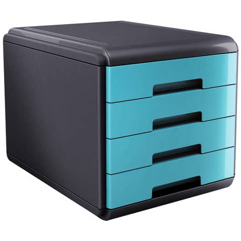 Cassettiera 4 cassetti ARDA Mydesk polistirolo e materiale infrangibile grigio/turchese – 18P4PTU