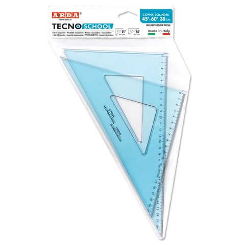 Coppia squadre ARDA Linea Tecnoschool plastica azzurro trasparente Formato 45° e 60° 30 cm  conf. 2 pezzi – 60330SS