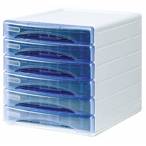 Cassettiera 6 cassetti ARDA OLIVIA polistirolo antiurto e atossico grigio/azzurro trasparente – TR13G6PBL