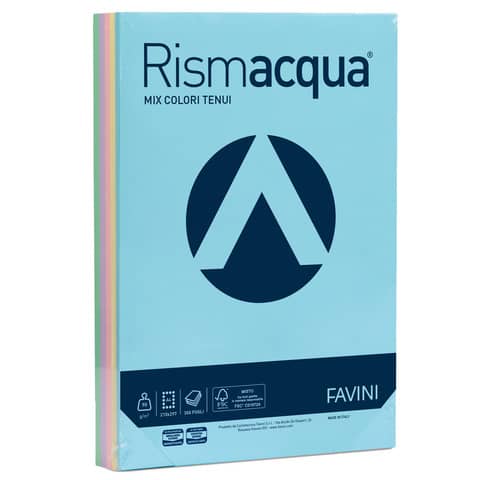 Carta colorata Favini Rismacqua colori tenui 90 g/m² A4 mix 5 colori – Risma da 300 fogli – A66X324