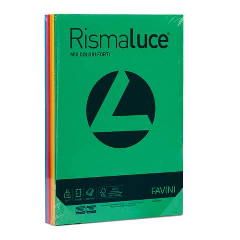 Carta colorata Favini Rismaluce colori forti 140 g/m² A4 mix 6 colori Risma da 200 fogli – A65X214