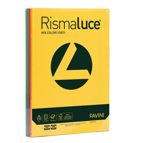 Carta colorata Favini Rismaluce colori forti 200 g/m² A4 mix 8 colori Risma da 125 fogli – A67X114