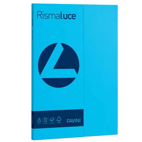 Carta colorata Favini Rismaluce colori forti 200 g/m² A4 azzurro 55 – Risma da 50 fogli – A69G544