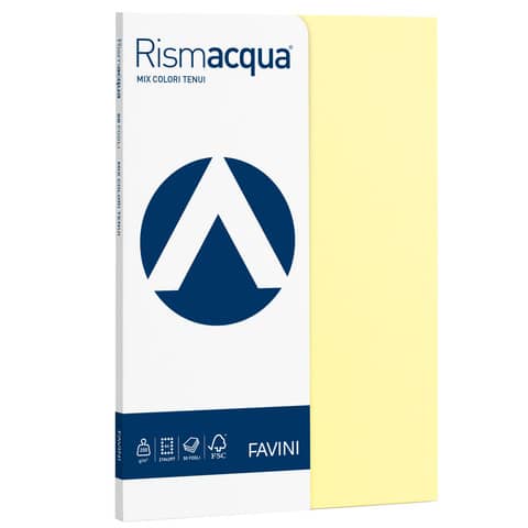 Carta colorata Favini Rismacqua colori tenui 200 g/m² A4 mix 5 colori Risma da 50 fogli – A69X524