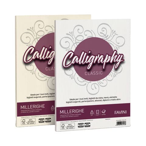 Carta pergamena Favini Calligraphy Millerighe liscia fondo rigato 100 g/m² A4 bianco 01 50 fogli – A690224