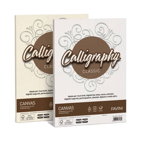 Carta canvas FAVINI Calligraphy per lettere ruvido su entrambi i lati 200 g/m² A4 bianco 01  50 fogli – A690314