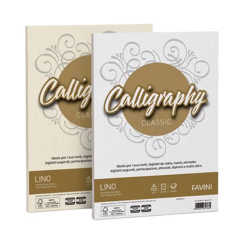 Carta lino FAVINI Calligraphy per lettere per stampa inkjet e laser 200 g/m² A4 avorio 02  50 fogli – A69Q614