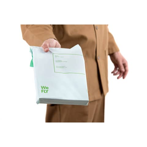 Buste per spedizioni WeFLY in MaterBi bianco opaco f.to C3 33×42+5 cm Conf. 25 pezzi – F-027/N25