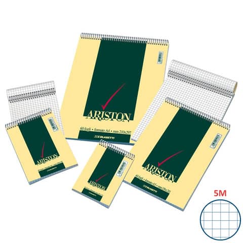 Blocco spiralato Blasetti ARISTON con copertina goffrata 3 colori 60 g/m² 5M A5 15X21 cm – 1087