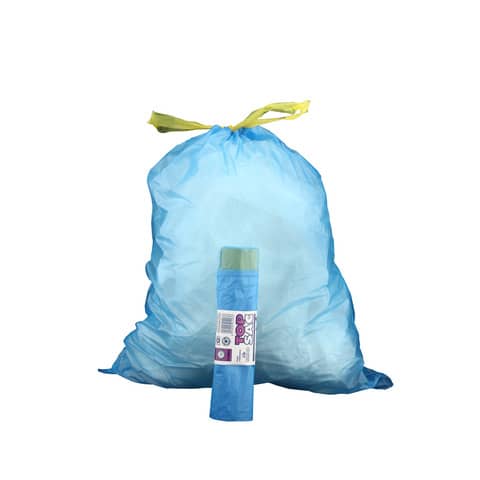 Sacchi immondizia per rifiuti inorganici Rolsac 27 L 50×60 cm – 16 µm azzurro – rotolo da 15 pezzi – 10242