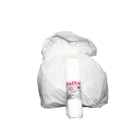 Sacchi immondizia per rifiuti inorganici Rolsac 20 L 45×55 cm – 13 µm bianco – rotolo da 30 pezzi – 10245