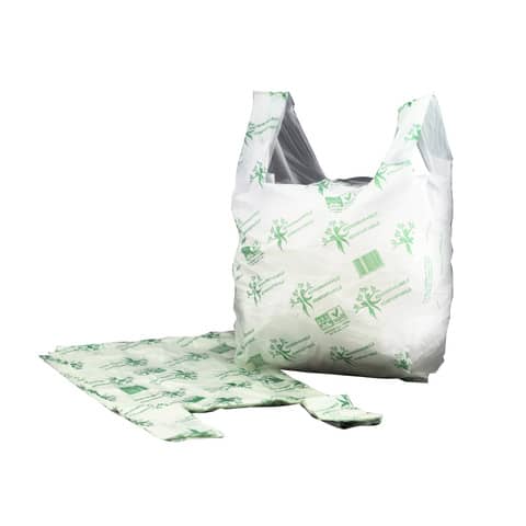 Shopper NESSUNO in mater-bi biodegradabile verde 27+7,5+7,5×50 cm cartone da 500 pz – 21381