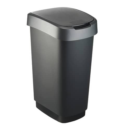 Cestino gettacarte Rotho con coperchio basculante nero/grigio – 50 l F600029