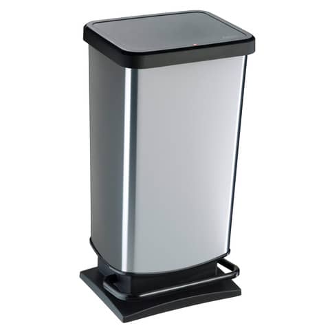 Cestino gettacarte Rotho PASO Metal rettangolare a pedale silver – 40 L – F600060