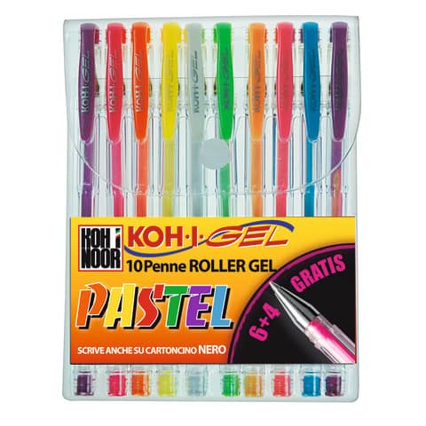 Penne gel KOH-I-NOOR 0,7mm colori pastello assortiti conf.10 – NAGP10P