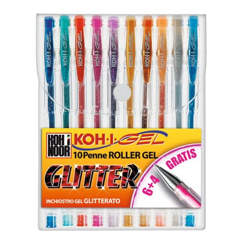 Penne gel KOH-I-NOOR assortiti 0,7mm con brillantini conf. da 10 – NAGP10S