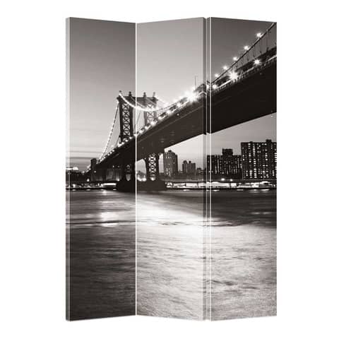 Paravento a 3 ante Serena Group in legno e carta di riso fantasia Brooklyn 120×180 cm – NY-1068-3
