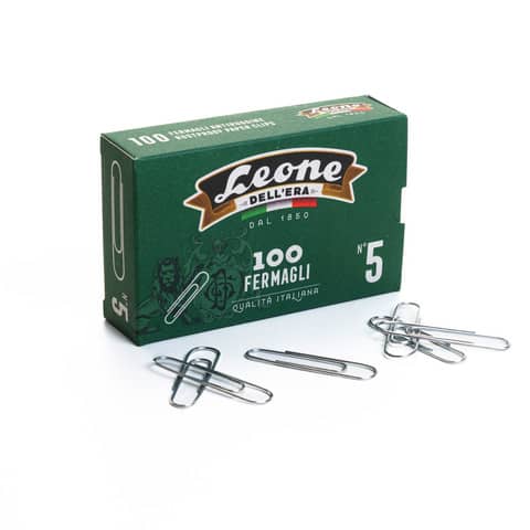 Fermagli Leone Dell’Era in acciaio zincato N. 5 1,1×49 mm rotondi zinco brillante scatola da 100 pz. – FZ5