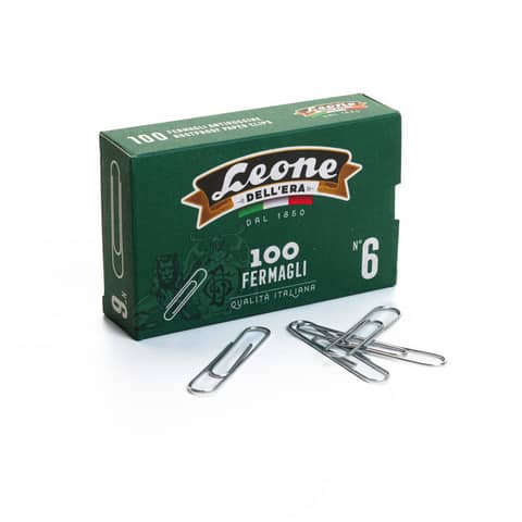 Fermagli Leone Dell’Era in acciaio zincato N. 6 1,2×58 mm rotondi zinco brillante  scatola da 100 pz. – FZ6