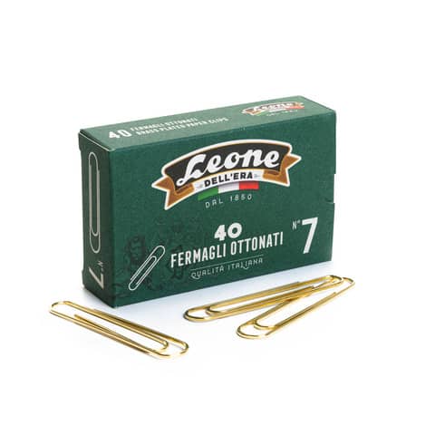 Fermagli Leone Dell’Era acciaio ottonato N. 7 1,6×75 mm rotondi ottone scatola da 40 pz. – FO7