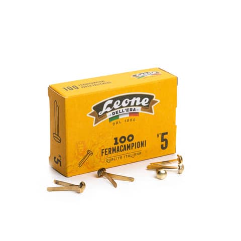 Fermacampioni Leone Dell’Era in acciaio testa bombata N.5 25 mm ottone scatola da 100 pz. – FC5
