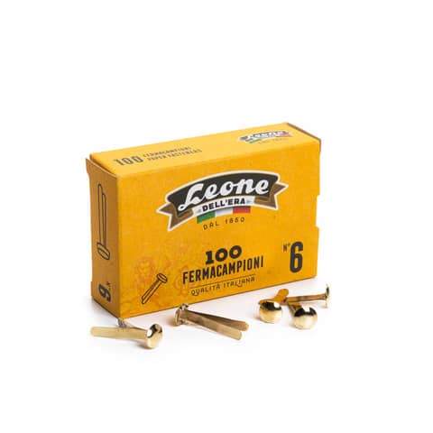 Fermacampioni Leone Dell’Era in acciaio testa bombata N.6 27 mm ottone scatola da 100 pz. – FC6