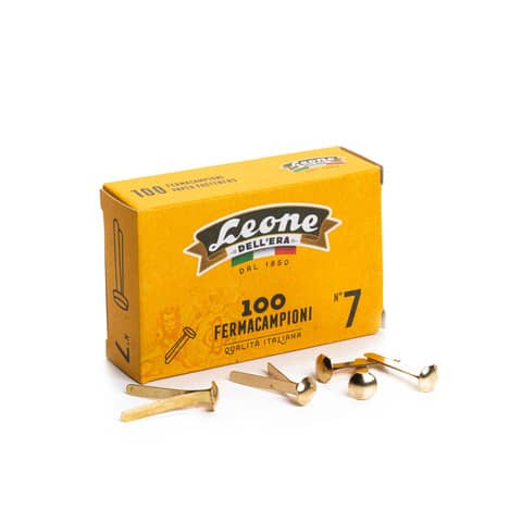 Fermacampioni Leone Dell’Era in acciaio testa bombata N.7 31 mm ottone scatola da 100 pz. – FC7