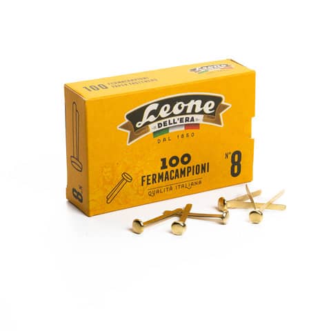 Fermacampioni Leone Dell’Era in acciaio testa bombata N.8 38 mm ottone scatola da 100 pz. – FC8