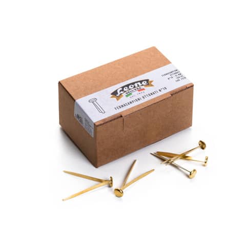 Fermacampioni Leone Dell’Era in acciaio testa bombata N. 10 51 mm ottone scatola da 100 pz. – FC10