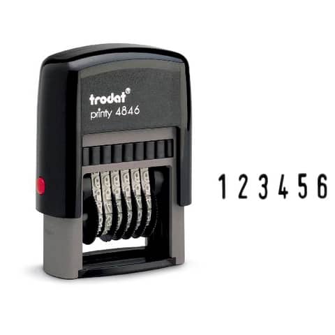 Numeratore autoinchiostrante a 6 bande TRODAT PRINTY ECO 4846 in plastica nero – 211594