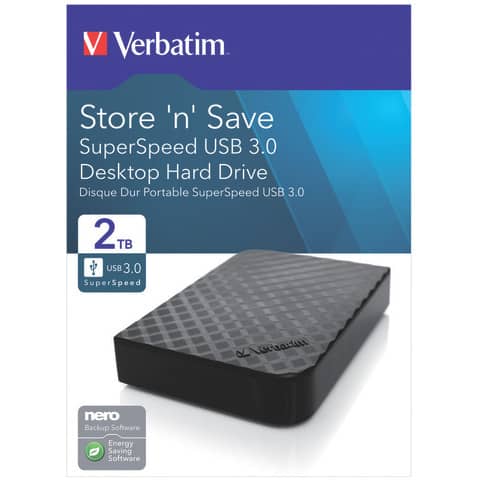 Hard Disk Esterno Verbatim Store’n ‘ Save 3.0 2 TB nero – 47683