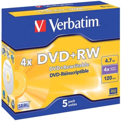 DVD+RW Verbatim 4x 4.7 GB  Conf. 5 pezzi – 43229