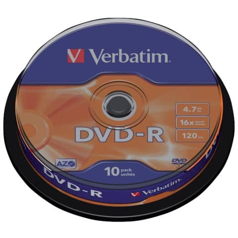 DVD-R Verbatim 16x 4.7 GB Spindle Case in confezione da 10 dvd – 43523