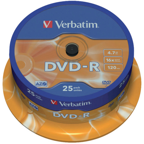 DVD-R Verbatim 16x 4.7 GB Spindle Case in confezione da 25 dvd – 43522