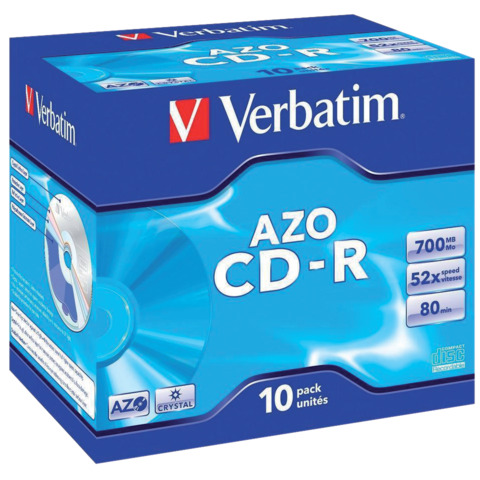 CD-R AZO Verbatim 52x 700 MB Jewel Case da 10 pezzi – 43327