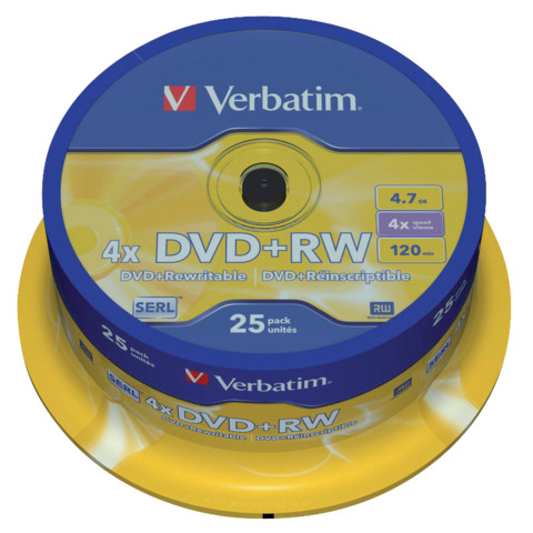 DVD+RW Verbatim 4x 4.7 GB  in confezione da 25 dvd+rw – 43489