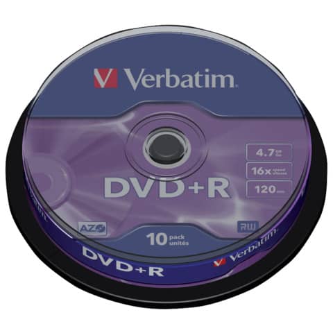 DVD+R Verbatim 16x 4.7 GB Spindle Case da 10 dvd-r – 43498