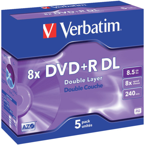 DVD+R Double Layer Verbatim Jewel case 8.5 GB – velocità 8x conf. da 5 – 43541