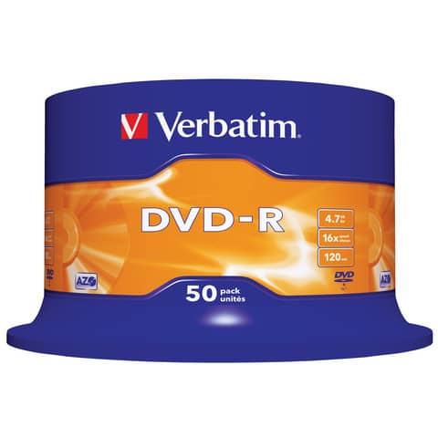 DVD-R Verbatim 16x 4.7 GB Spindle Case in confezione da 50 dvd-r – 43548