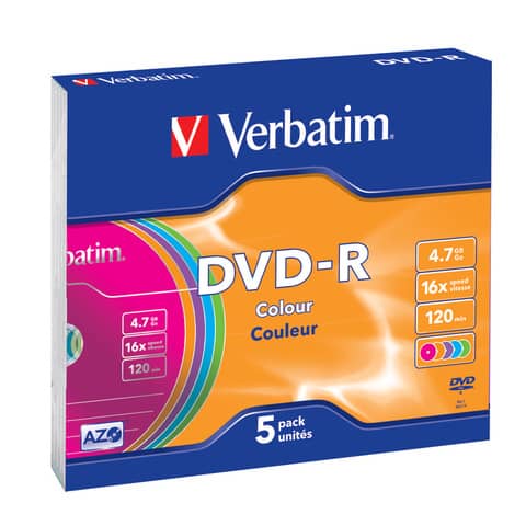 DVD-R Verbatim 16x 4.7 GB Slim Case conf. da 5 – 43557