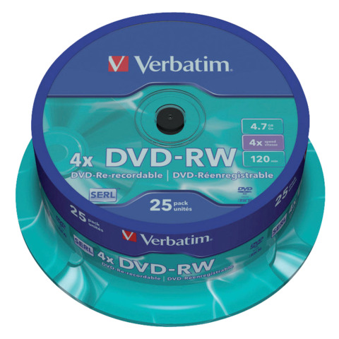 DVD-RW Verbatim 4.7 GB 4x Spindle Case in confezione da 25 dvd-rw – 43639
