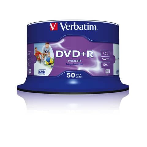DVD+R Wide Stampabile Verbatim Spindle Case 4.7 GB – velocità 16x Conf. 50 pezzi – 43512