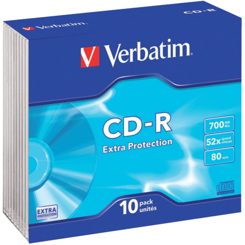 CD-R Extra Protection Verbatim 700 MB 52x Slim Case conf. da 10 – 43415