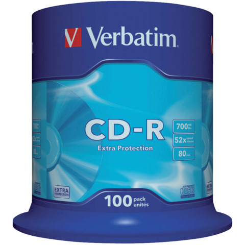 CD-R Extra Protection Verbatim 700 MB 52x Spindle Case da 100 cd-r – 43411