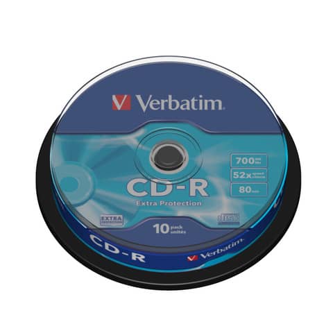 CD-R Extra Protection Verbatim 700 MB 52x Spindle Case da 10 cd-r – 43437