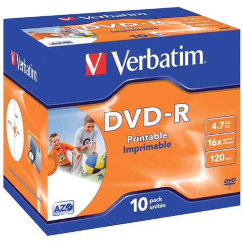 DVD-R Verbatim standard stampabile 4.7 GB – Velocità 16x Jewel Case conf. da 10 – 43521